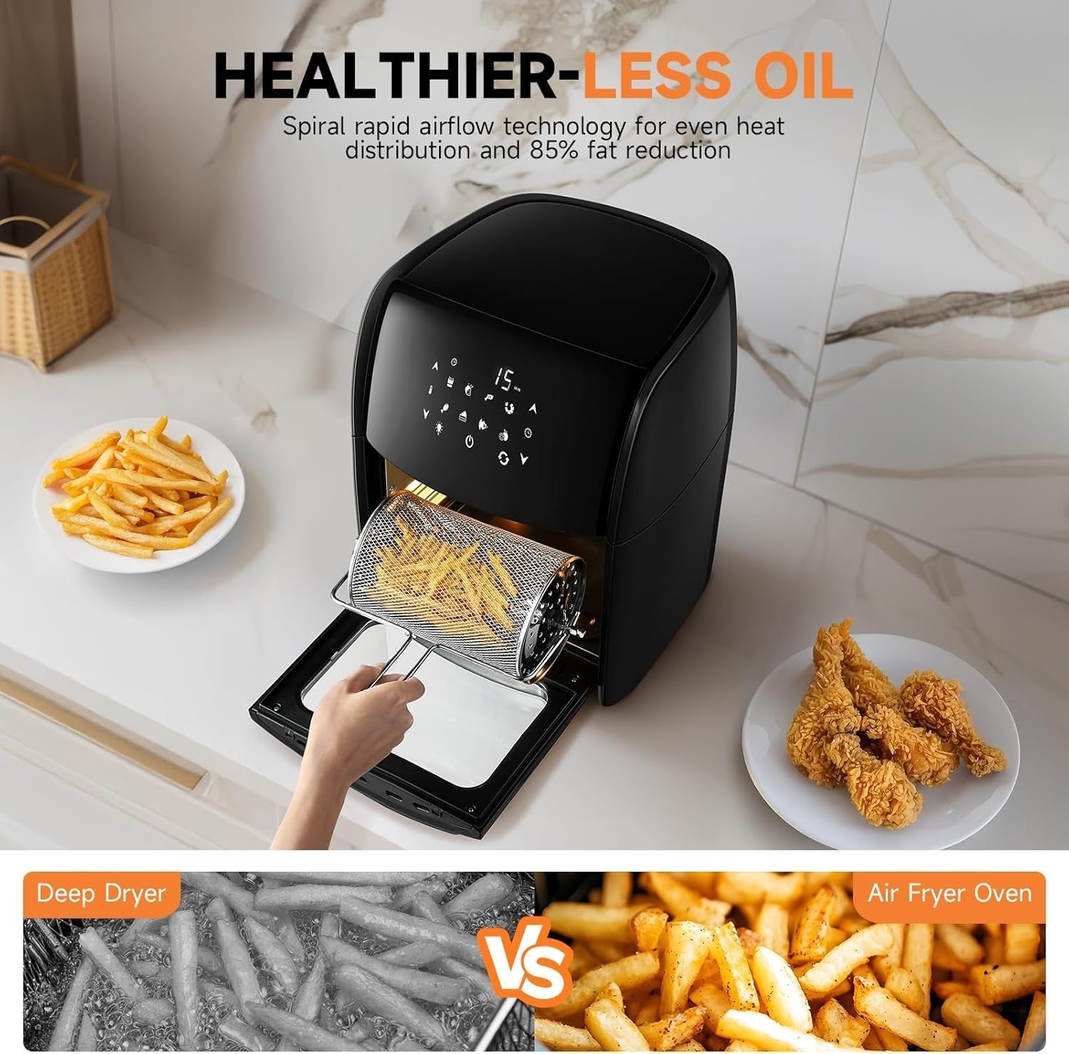 12L Air Fryer Oven With Rotisserie | Digital Touchscreen | 8 Presets 1800W