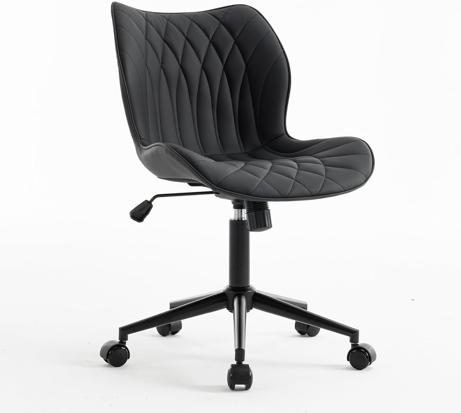 Ergonomic Armless Home Office Desk Chair Swivel Rocking Vanity Faux Leather Max