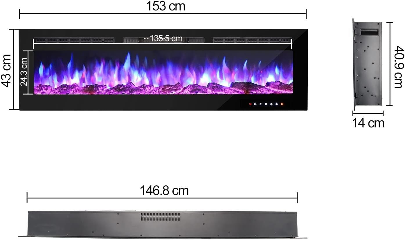 Wall-Mounted Electric Fireplace Heater with Remote & Realistic LED Flame