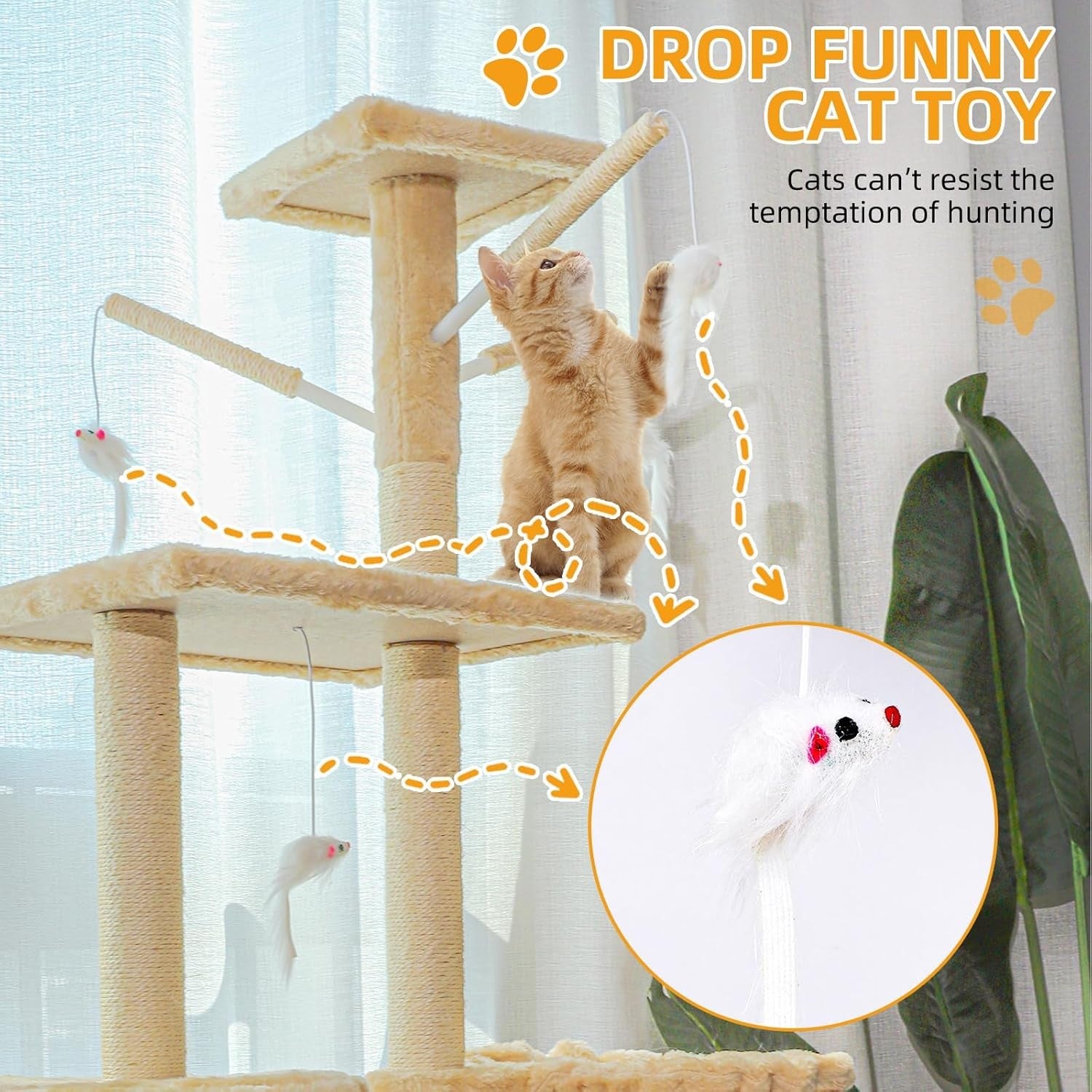 Cat Tree Tower 138cm Multi Level Condo Hammock Scratching Post Indoor