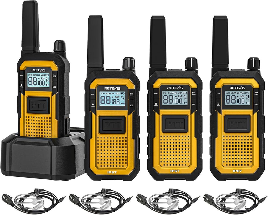 IP67 Waterproof Walkie Talkies Dual PTT SOS Heavy Duty 4 Pack