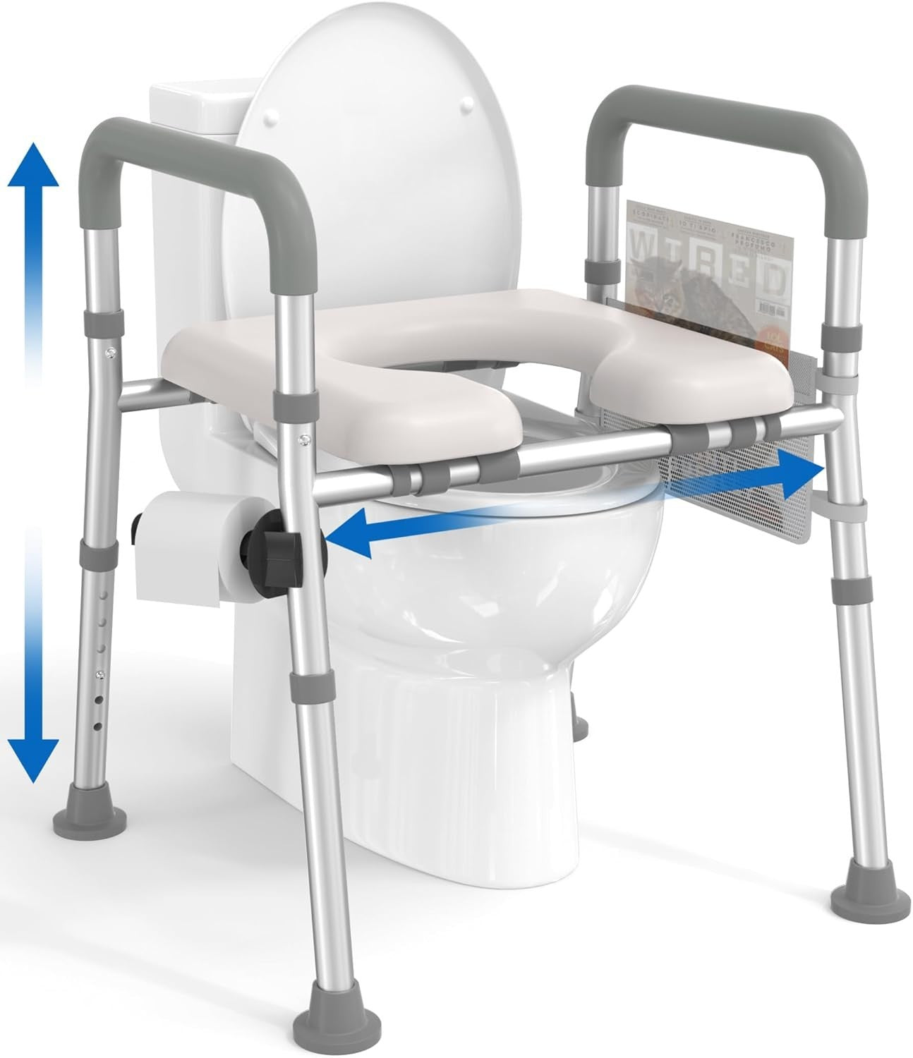 Raised Toilet Seat with Handles Height Adjustable Non-Slip 400lbs Support