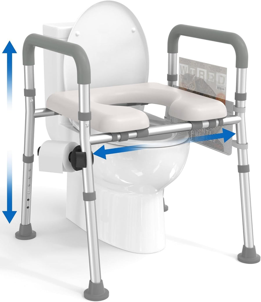 Raised Toilet Seat with Handles Height Adjustable Non-Slip 400lbs Support