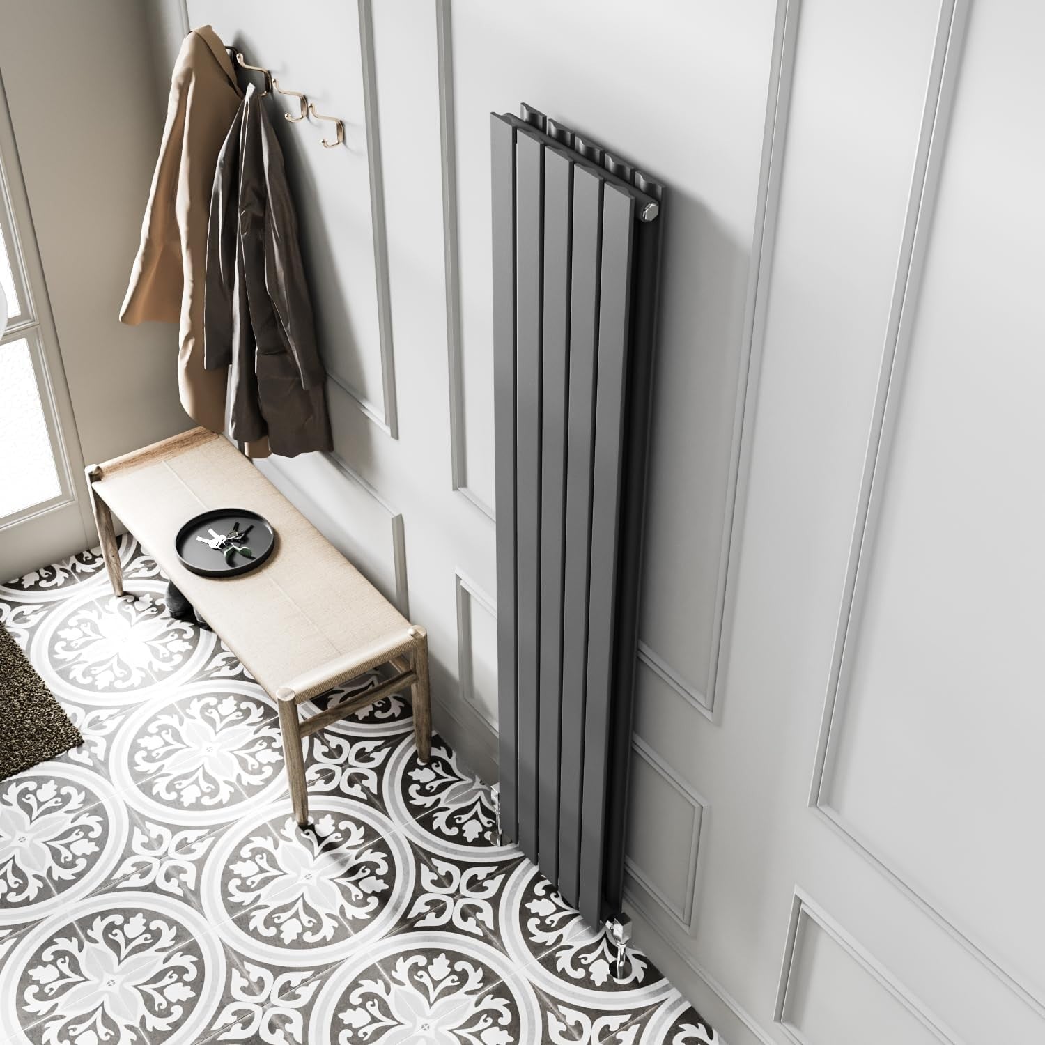 Vertical Anthracite Grey Double Panel Radiator 1600x340mm Central Heating