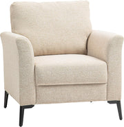 Beige Linen Armchair with Padded Seat & Metal Legs for Lounge or Office
