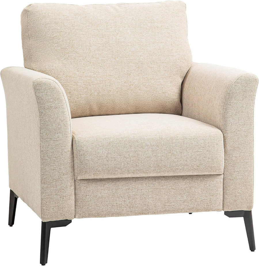 Beige Linen Armchair with Padded Seat & Metal Legs for Lounge or Office
