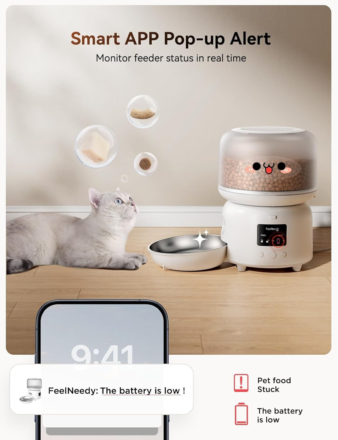 Automatic Cat Feeder WiFi App Control 3L Timer Food Dispenser Smart Pet Feeder