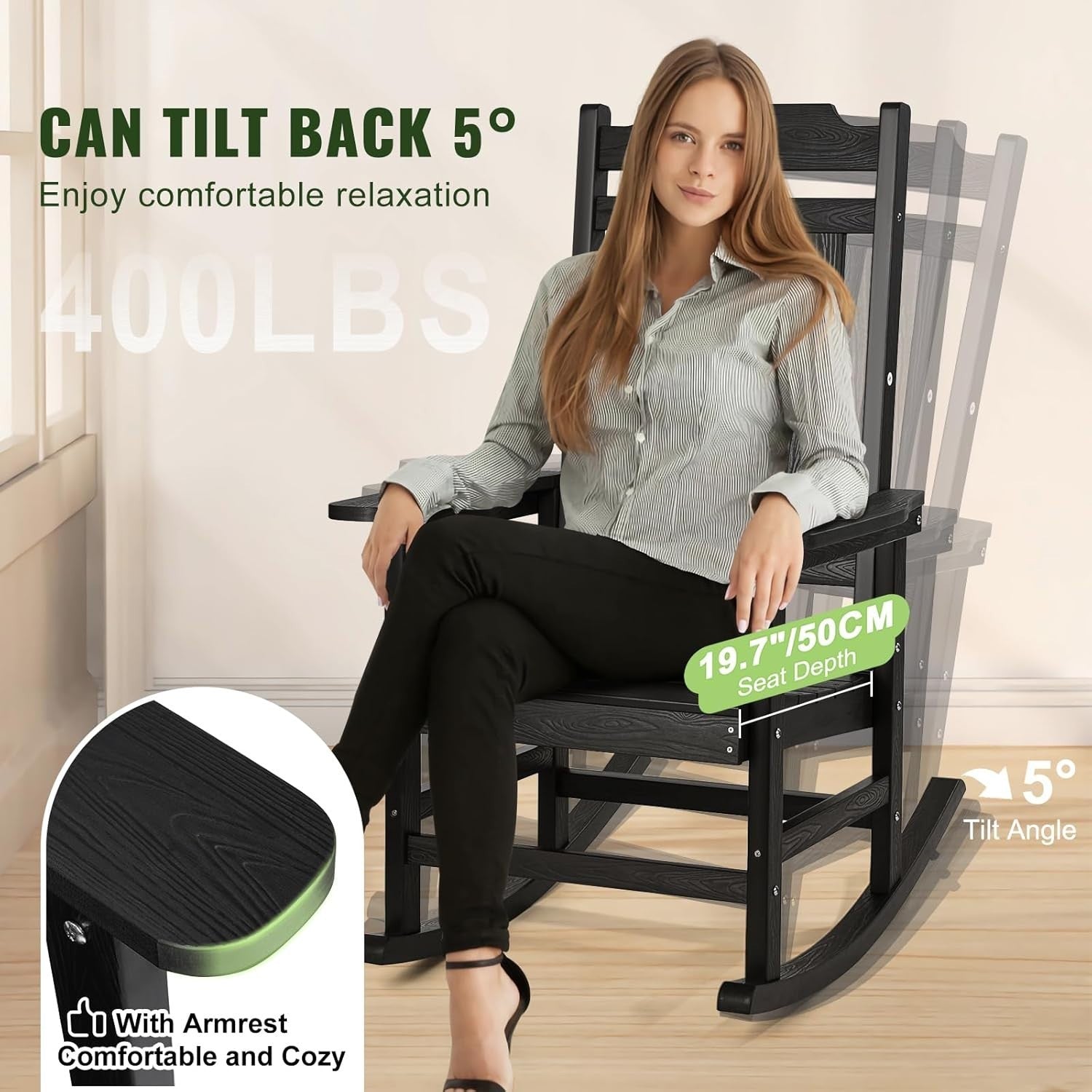 Outdoor Rocking Chair Set – Comfortable Patio Porch Chairs, Supports 400 lbs