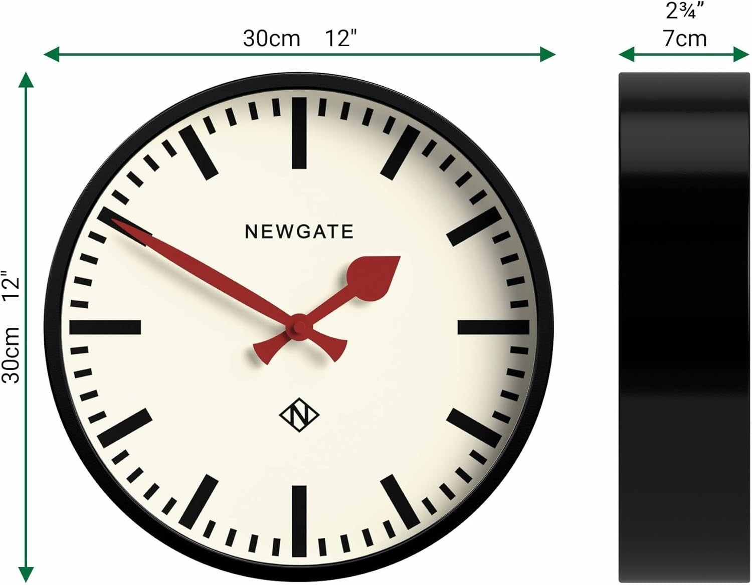 Retro Wall Clock 30cm Silent Sweep Metal Station Design Black Hands