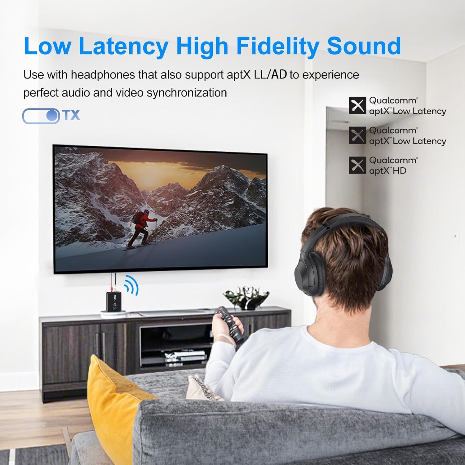 Bluetooth 5.3 Transmitter Receiver Black RCA AUX Dual Link aptX HD