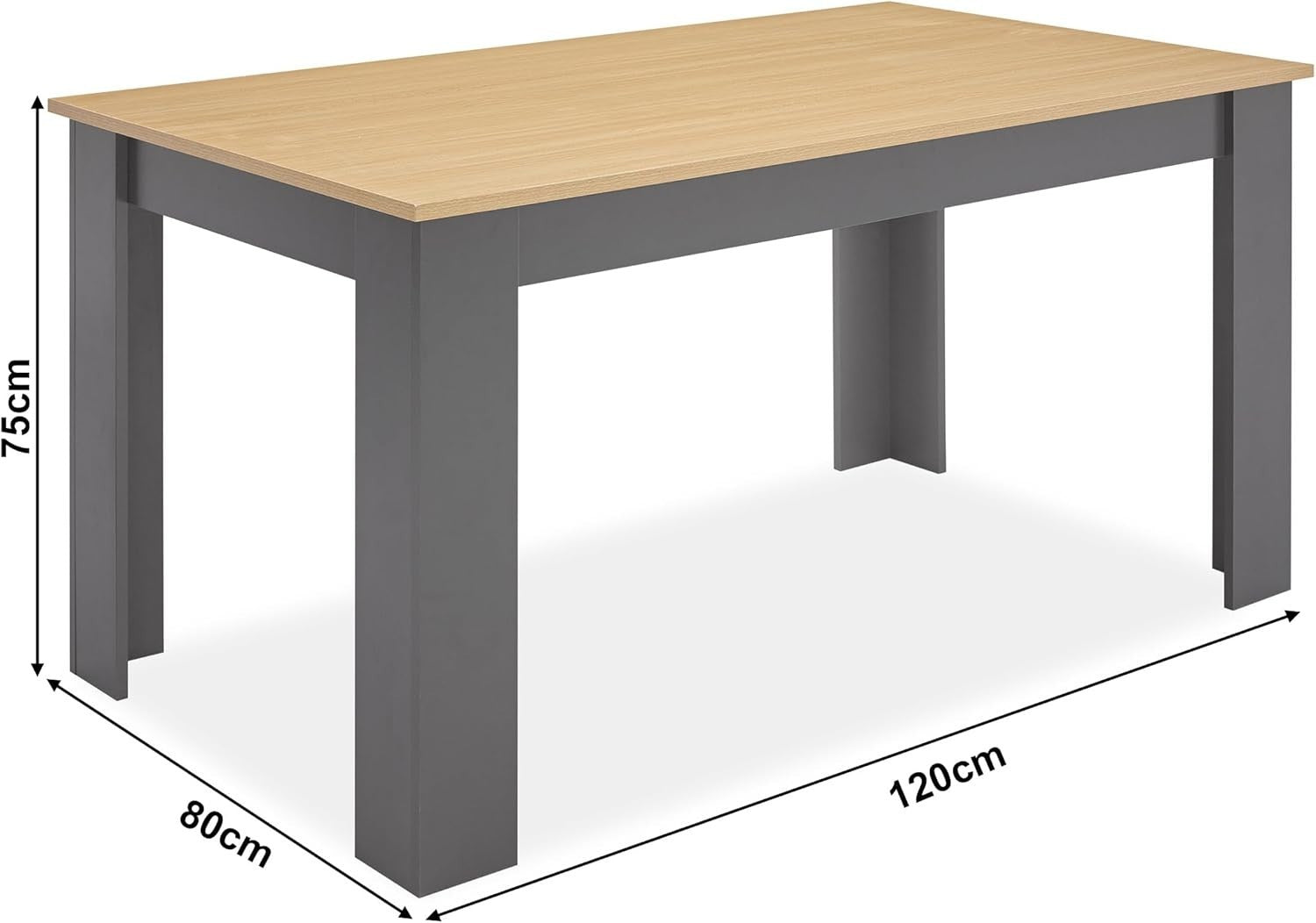 Modern Wooden Dining Table Set 4 Chairs Grey Pine 120x80x75cm Kitchen