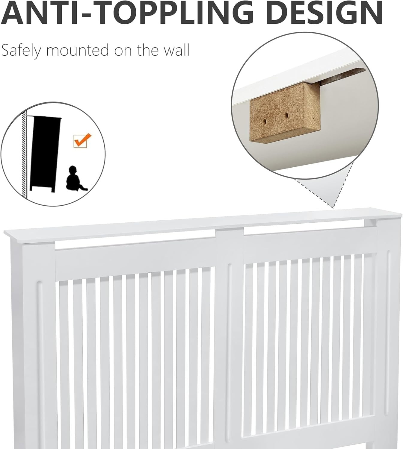 Small White Radiator Cover Cabinet 101cm Tall MDF Vertical Slat Heater Cover