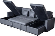 Grey U-Shaped 4 Seater Sofa Bed with Storage & Pull-Out Bed, Modern Design