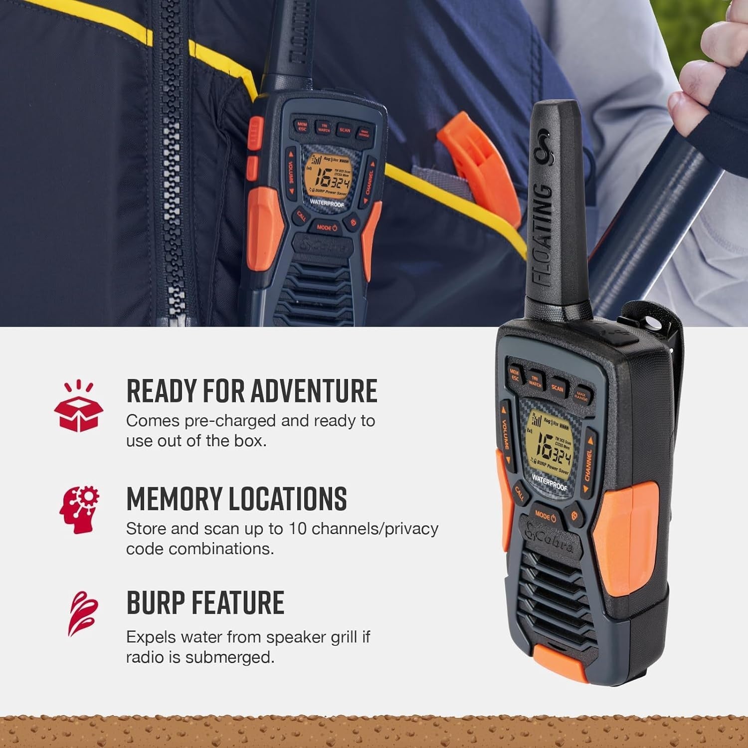 Floating Waterproof Walkie Talkies 2 Pack 12KM Range VOX Rechargeable