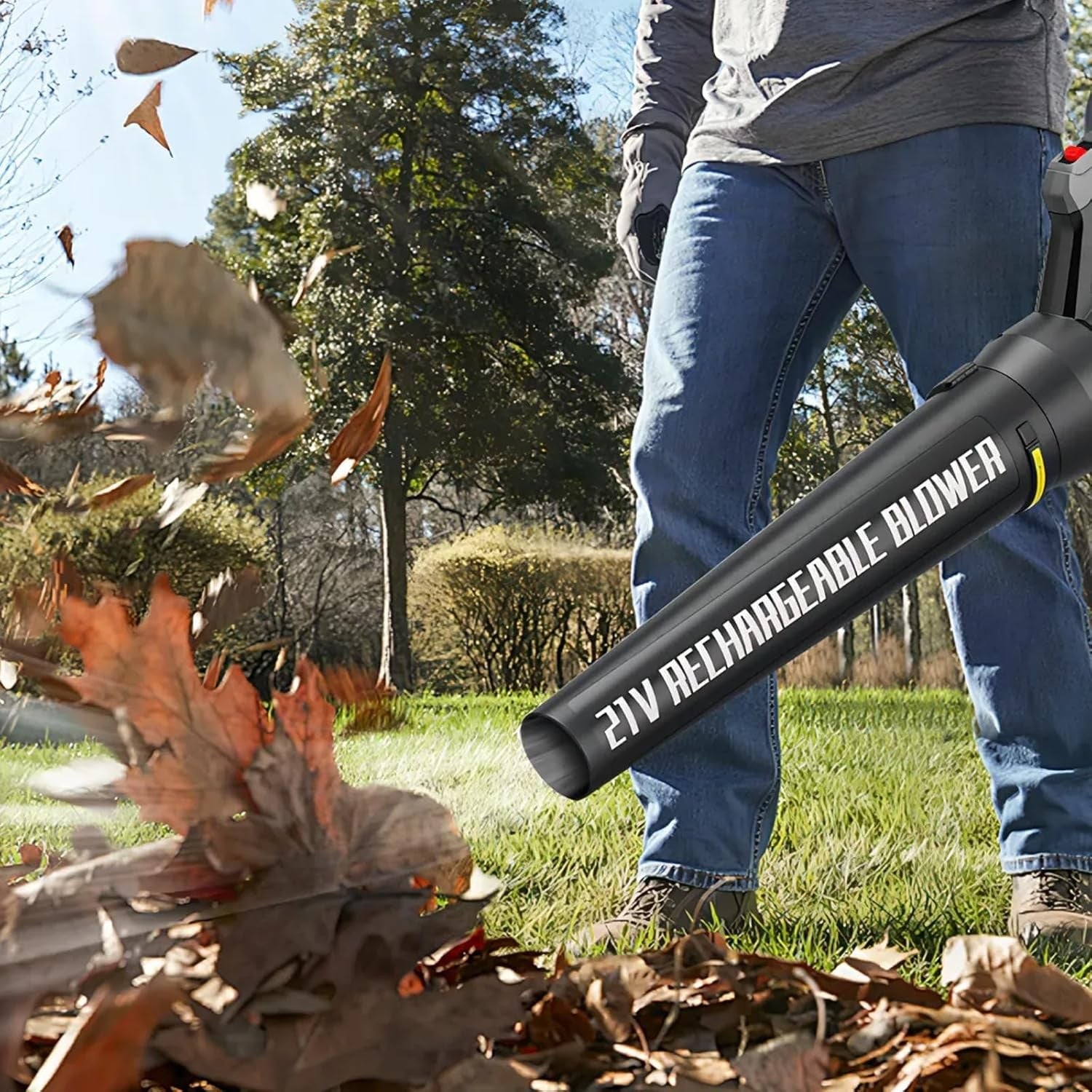 21V Cordless Leaf Blower Vacuum 4.0Ah Adjustable Speed Lightweight Garden