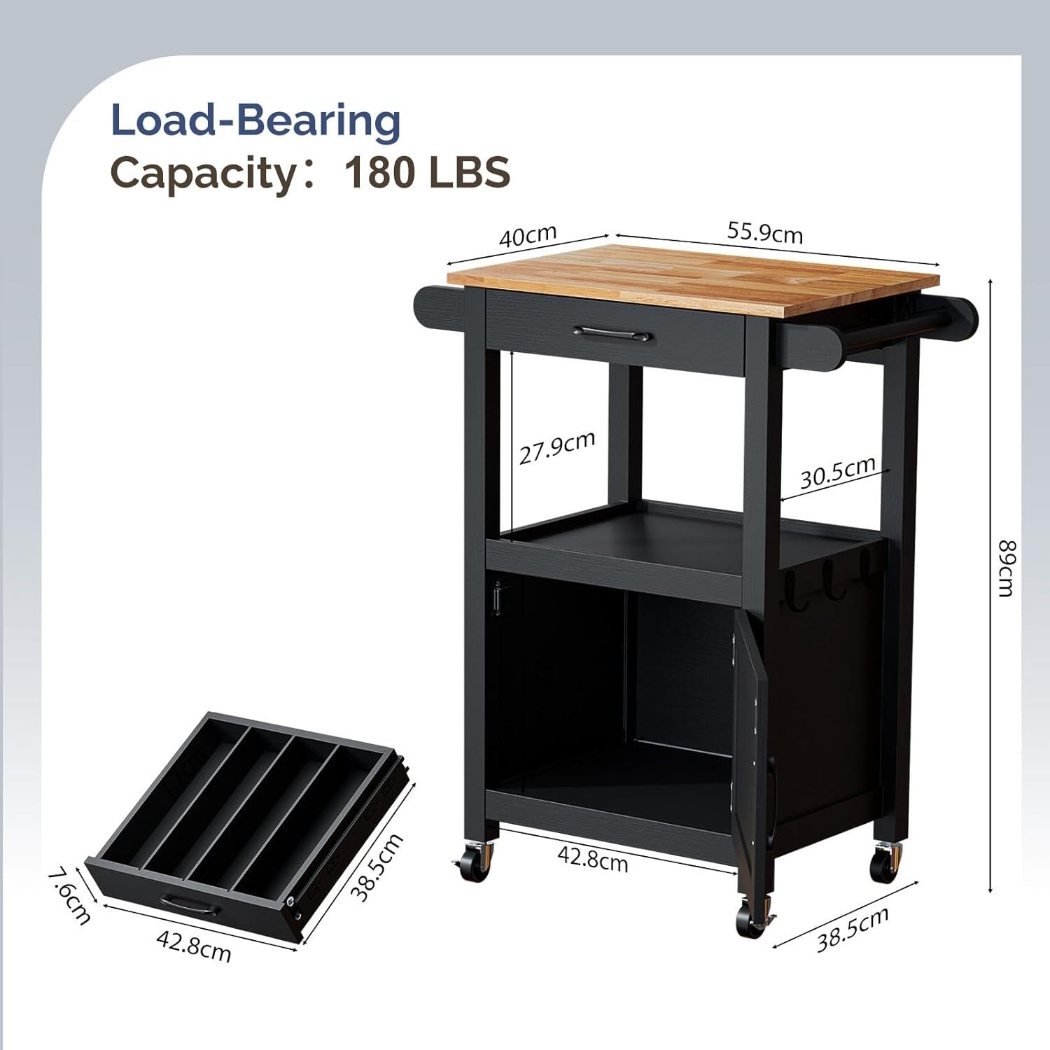 Kitchen Island on Wheels Barn Door Trolley Black