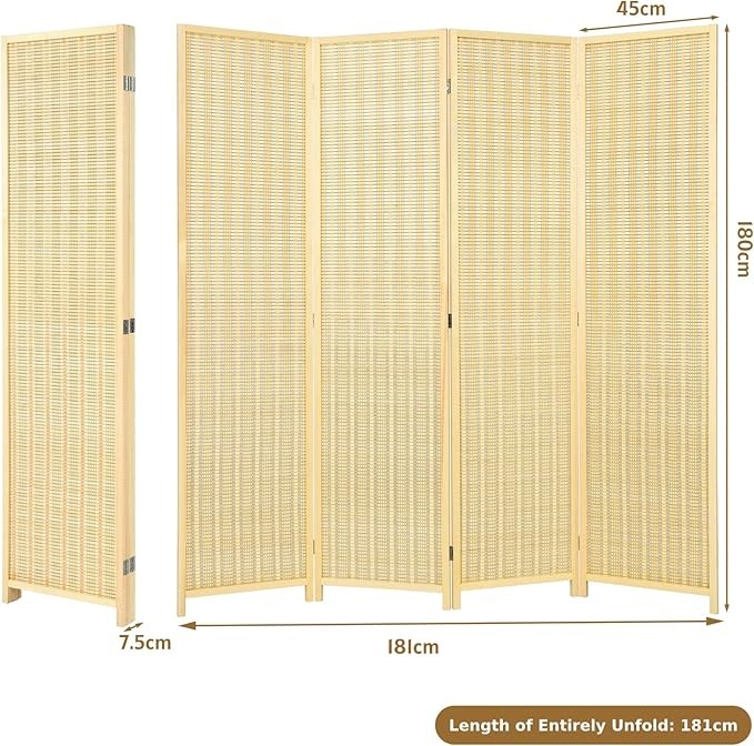 4 Panel Folding Bamboo Room Divider – Natural Privacy Screen for Bedroom