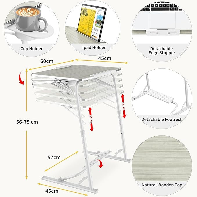 Adjustable Overbed Laptop Table Folding Sofa Desk White Portable Workstation