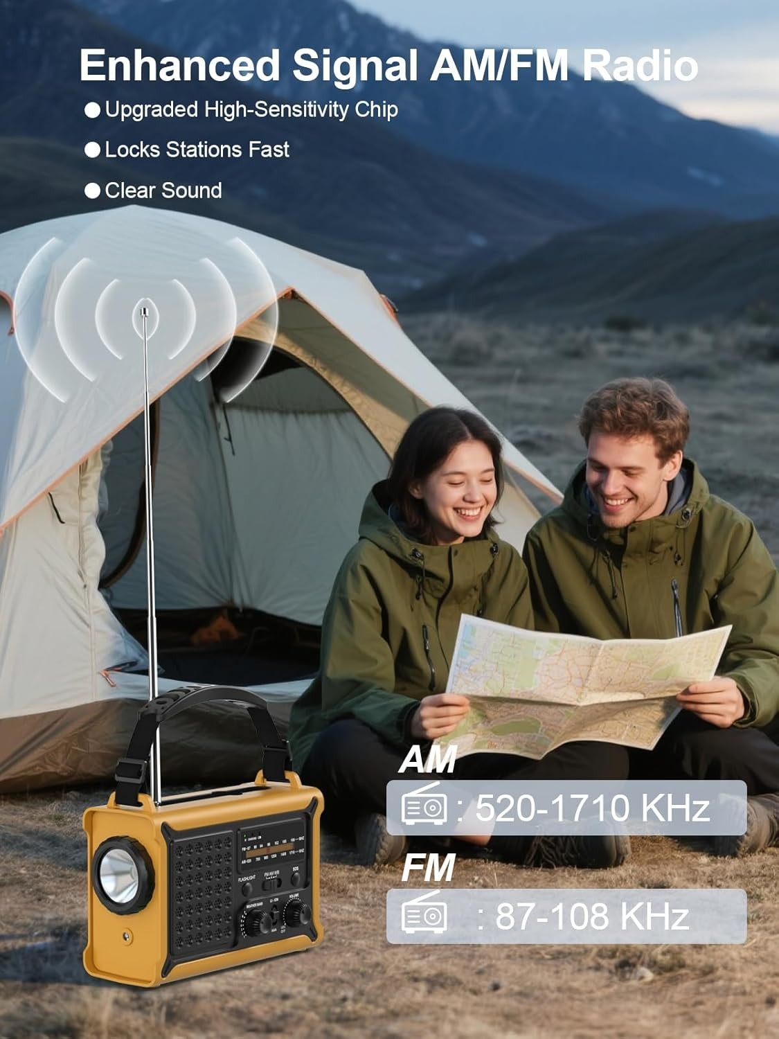 Emergency Wind-Up Solar Radio FM/AM Torch Reading Light 12000mAh