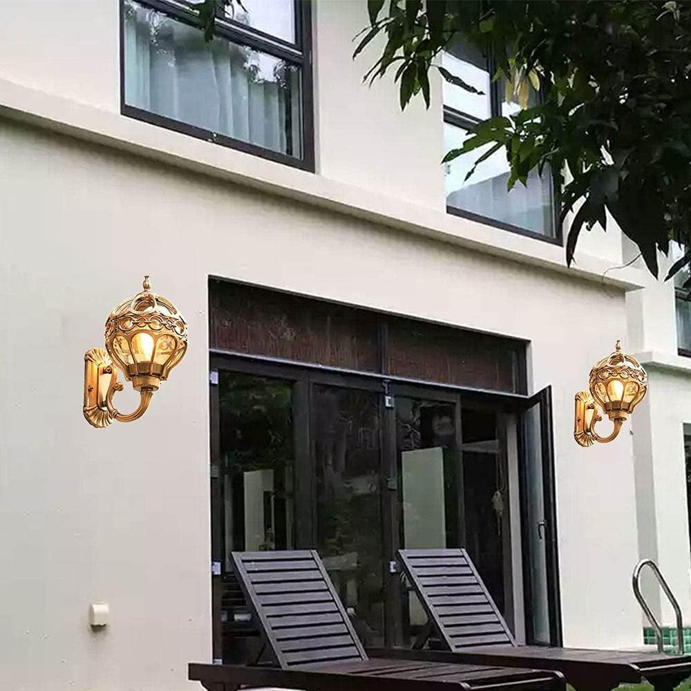 Vintage Gold Outdoor Wall Lantern – Waterproof Glass Sconce Light