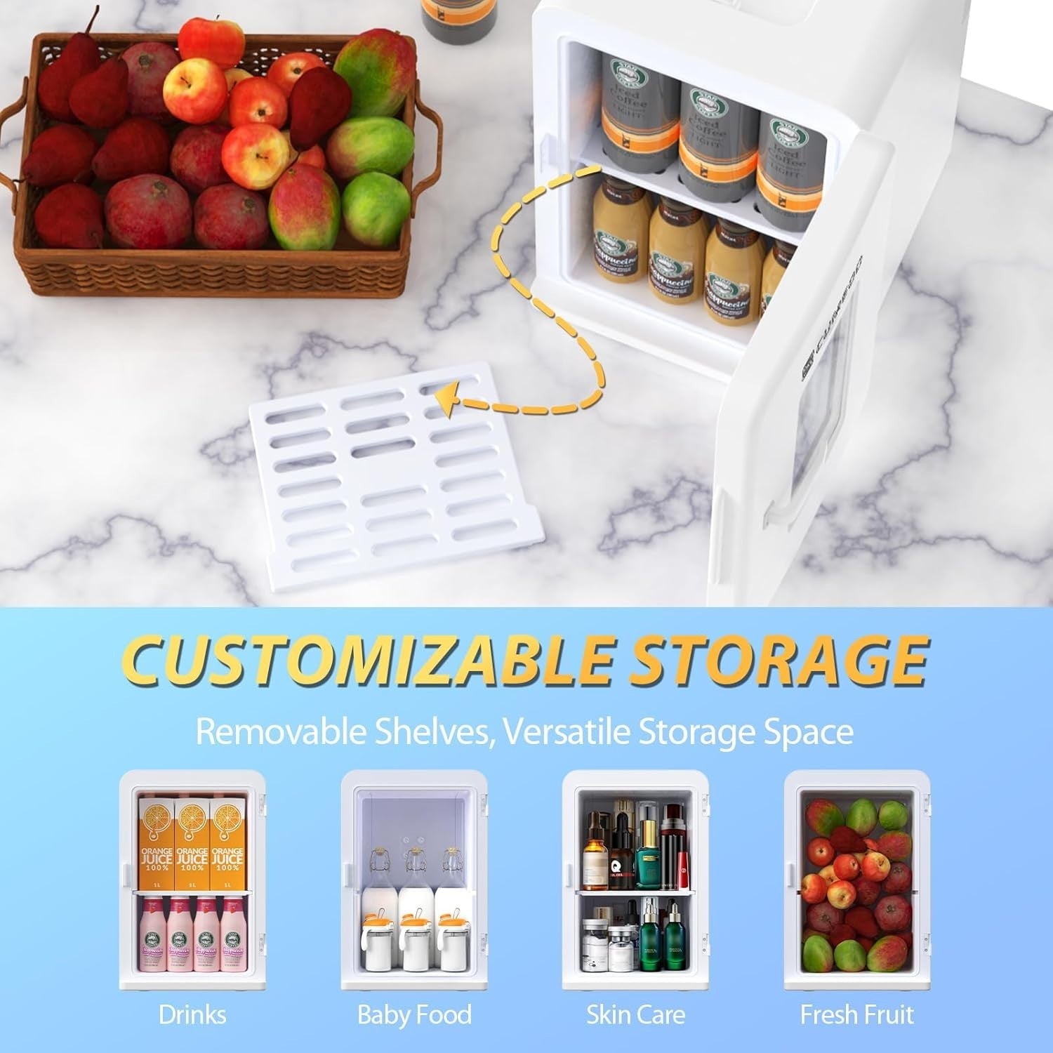 15L Mini Fridge Cooler & Warmer 21 Can Portable Small Fridge White
