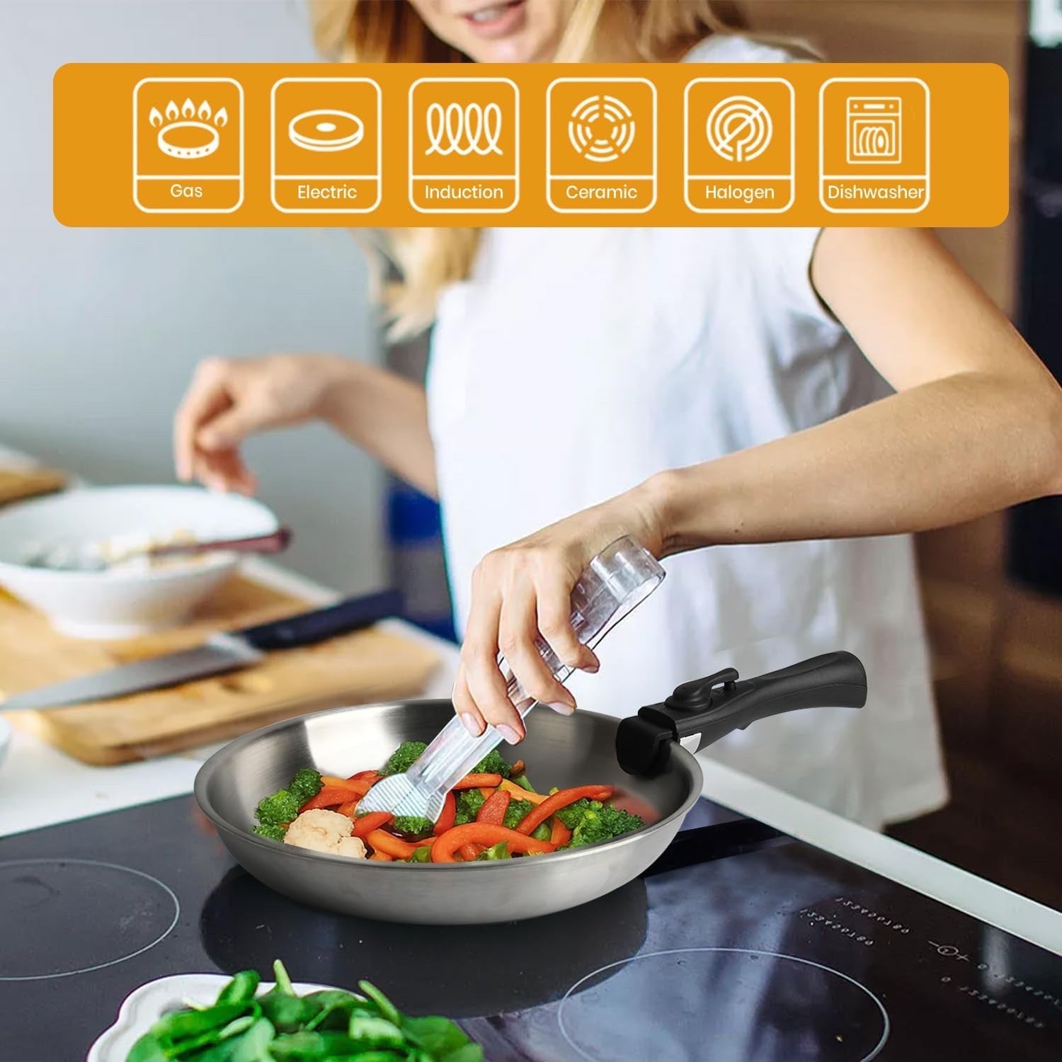 Stainless Steel Frying Pan 26cm Detachable Handle Induction Oven Dishwasher Safe