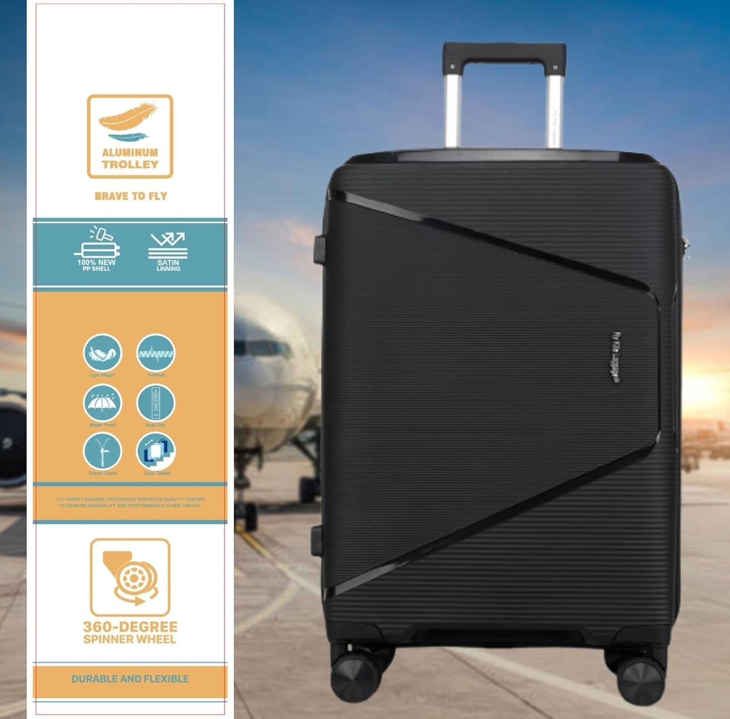 28in Large Check In Luggage Polypropylene Hard Case TSA Lock 360 Wheels