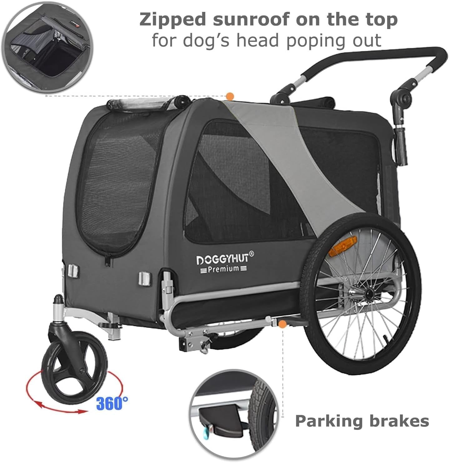 XL Dog Bike Trailer Stroller 45kg Heavy Duty Grey Black Pet Transport