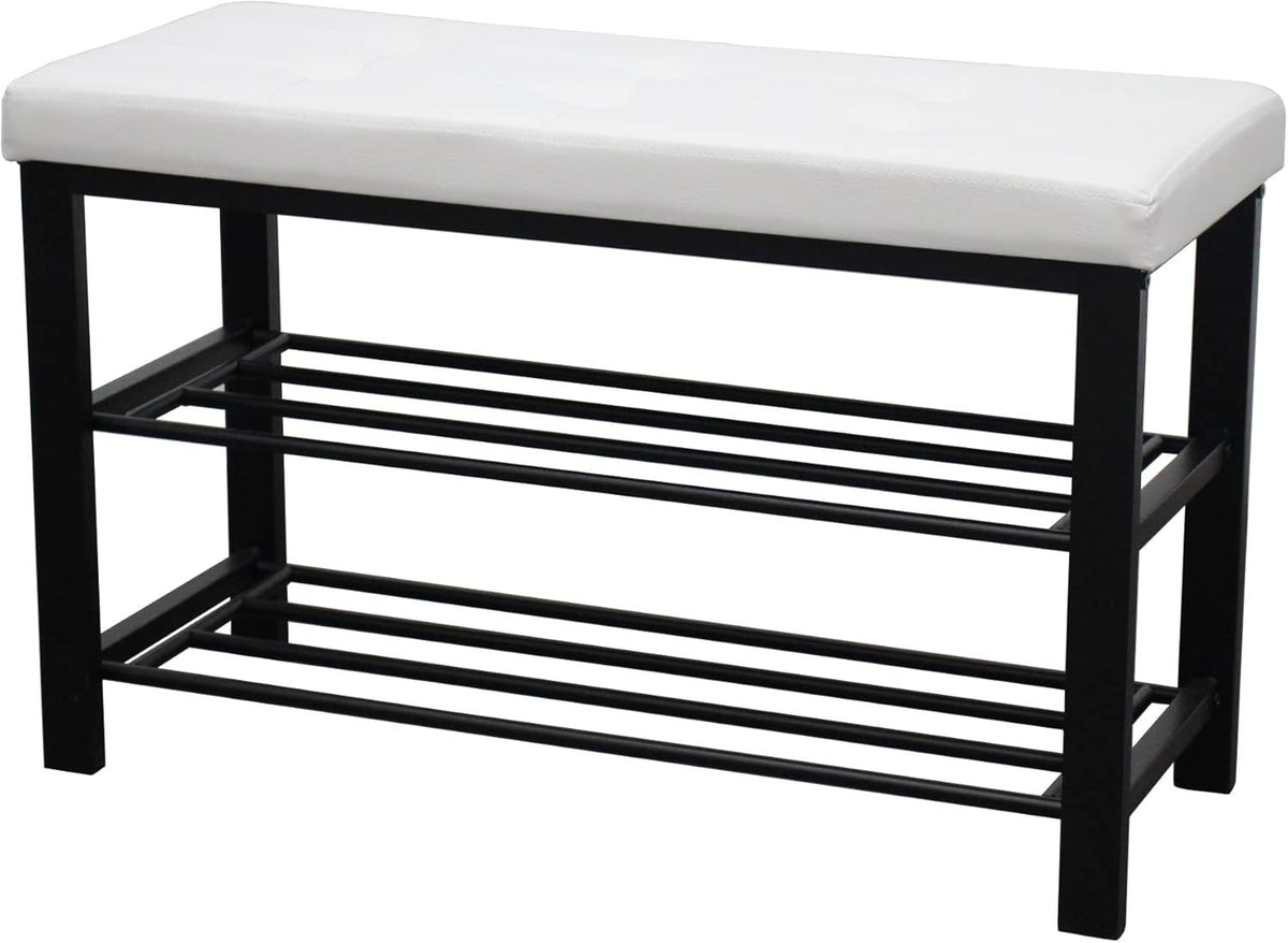 3 Tier Shoe Rack Bench Leather Padded Seat Storage Organizer Metal Frame