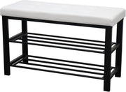3 Tier Shoe Rack Bench Leather Padded Seat Storage Organizer Metal Frame