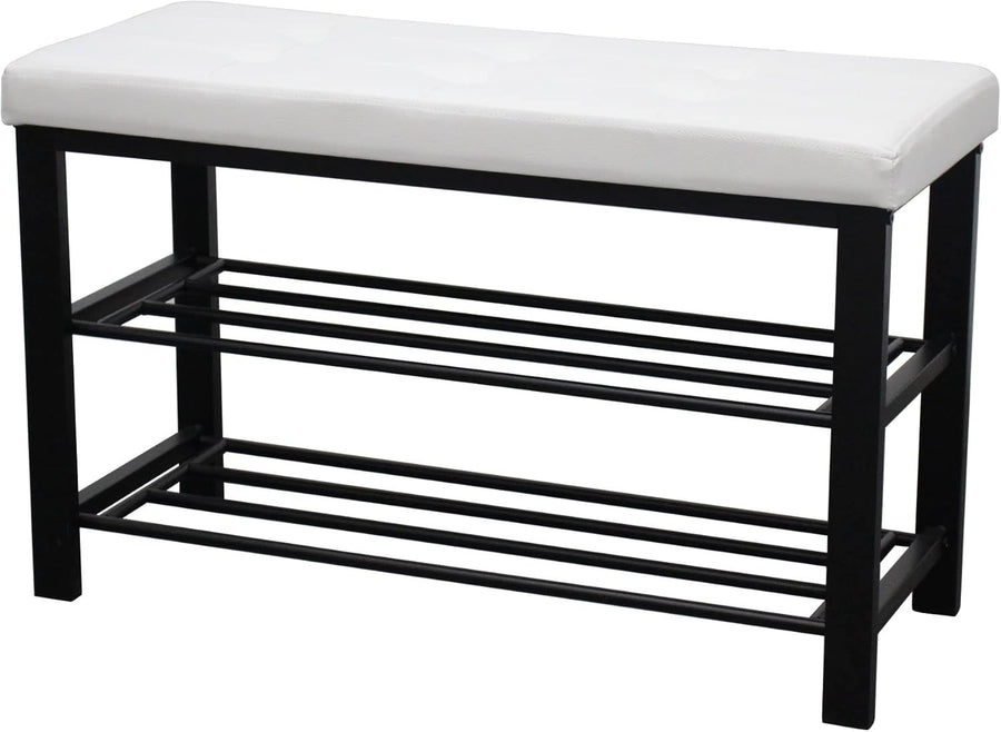 3 Tier Shoe Rack Bench Leather Padded Seat Storage Organizer Metal Frame