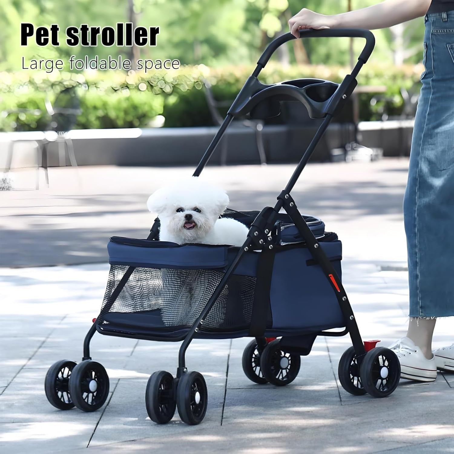 Small Dog Stroller Folding Pet Buggy Breathable Mesh Wheels Travel Pram