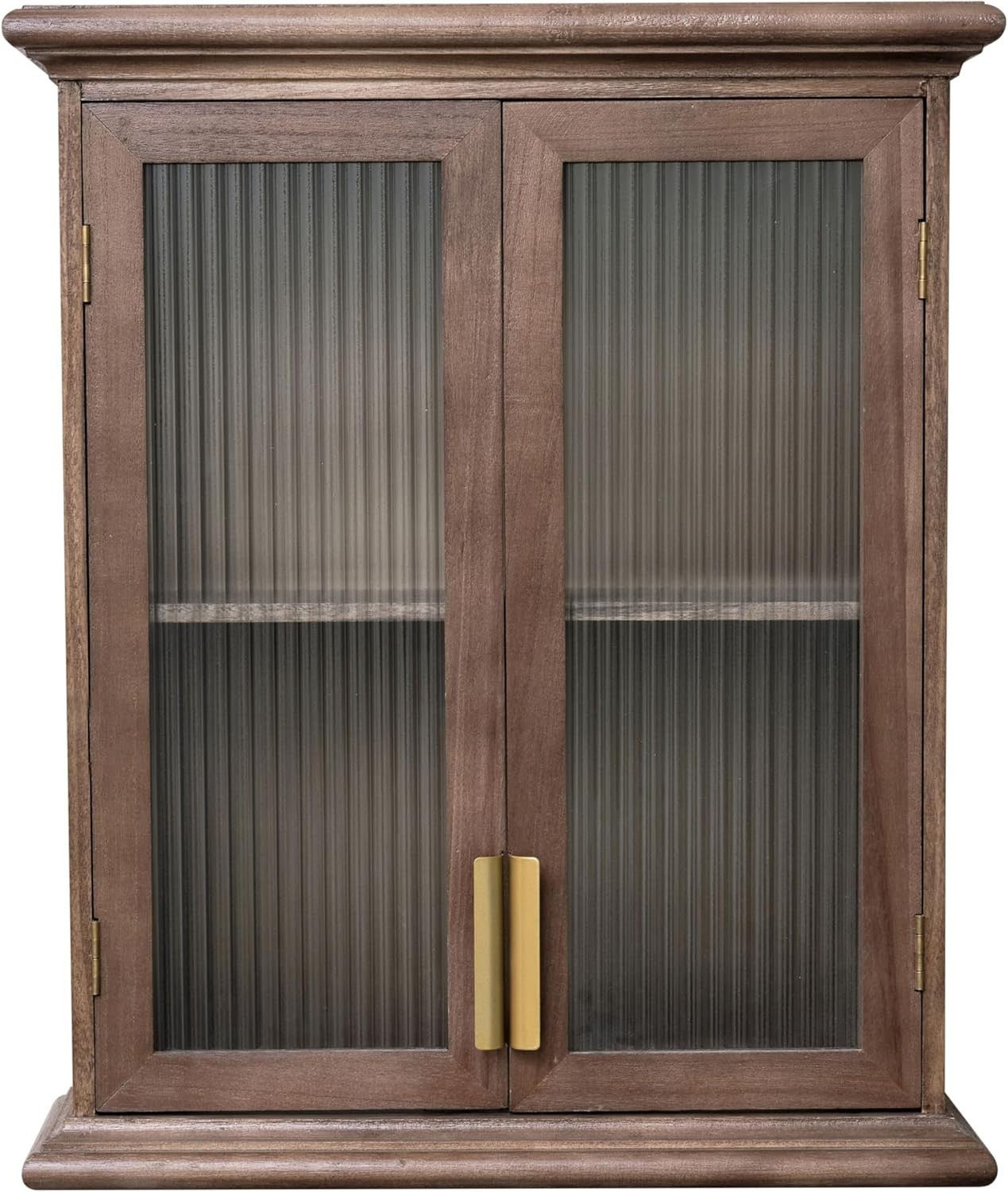 Rustic Wooden Glass Wall Cabinet with Reeded Doors & Gold Handles - 50x61x19cm