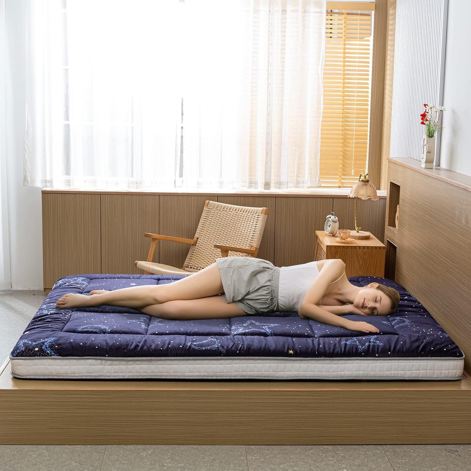 Japanese Futon Mattress Thick Floor Bed Topper Plush Sleeping Pad Double Size