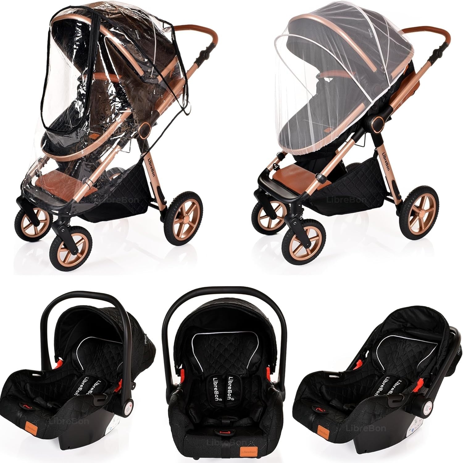 3-in-1 Baby Stroller Travel System Pram Pushchair Foldable Lightweight Black
