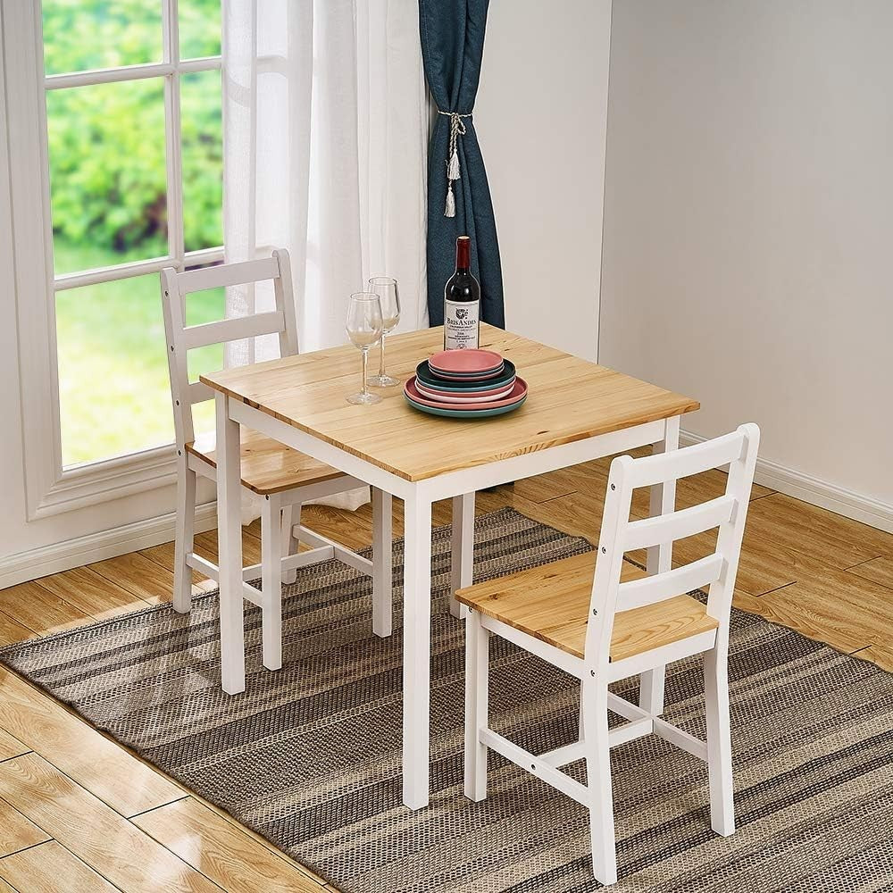 Solid Wooden 2-Seater Dining Table Set | Compact Kitchen Table & Chairs