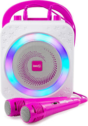 Bluetooth Karaoke Machine 10W with 2 Mics LED Party Speaker Pink
