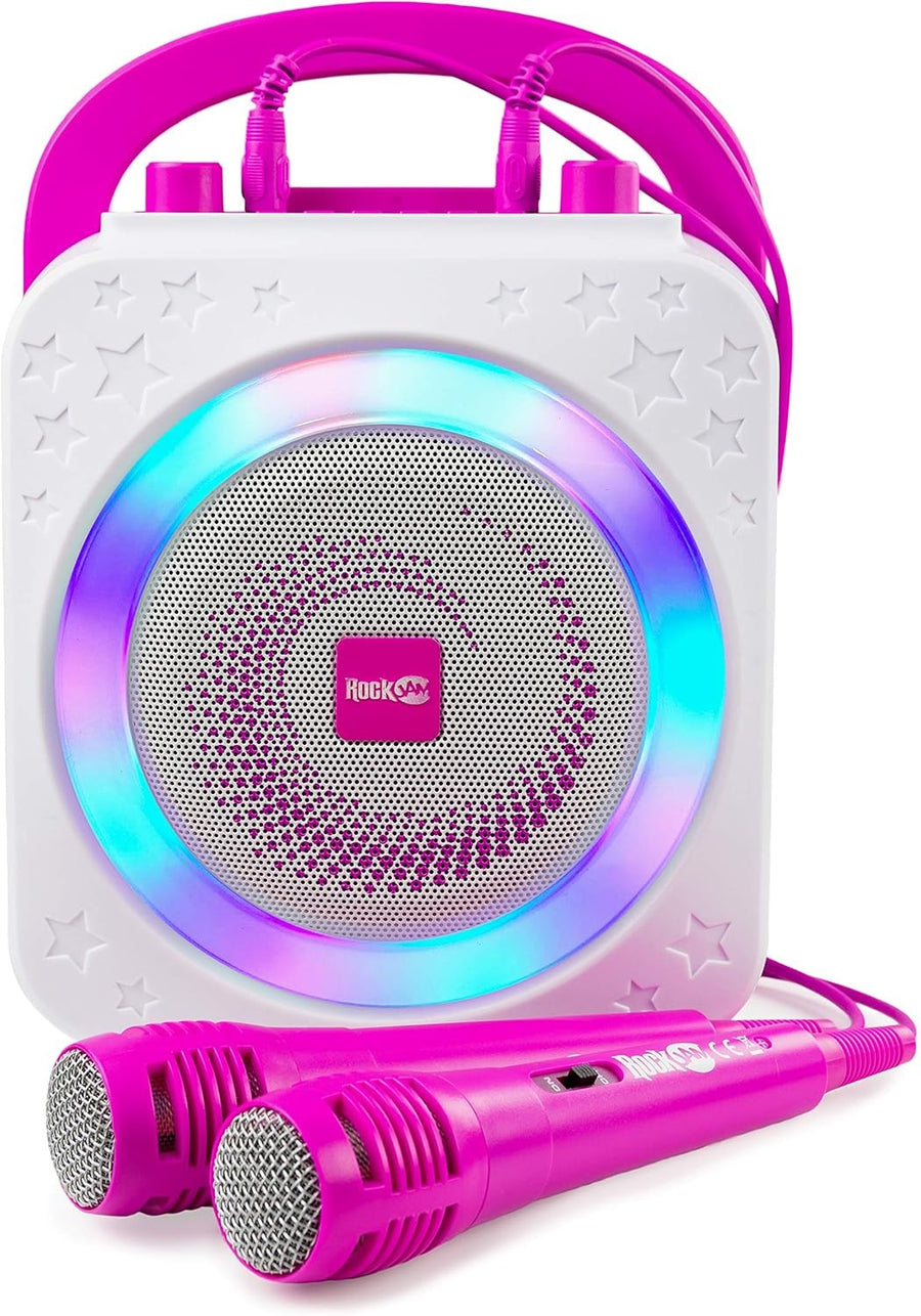 Bluetooth Karaoke Machine 10W with 2 Mics LED Party Speaker Pink