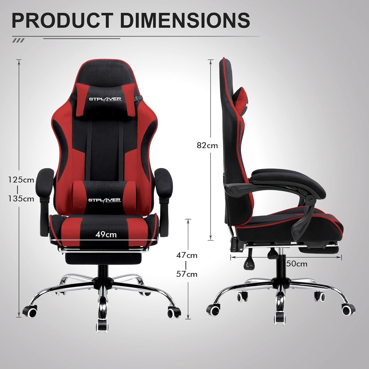 Gaming Chair Ergonomic Fabric Massage Lumbar Support Reclining Footrest Office D