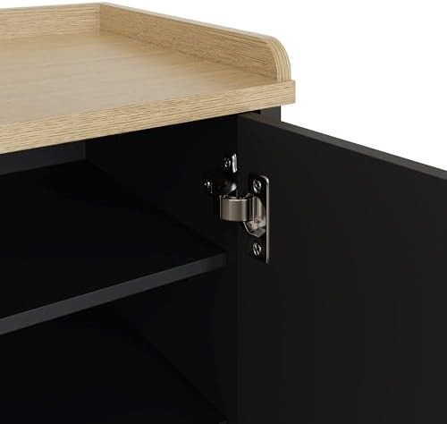 Black 2-Door Shoe Storage Bench with Seat – Rustic Hallway Entryway Unit