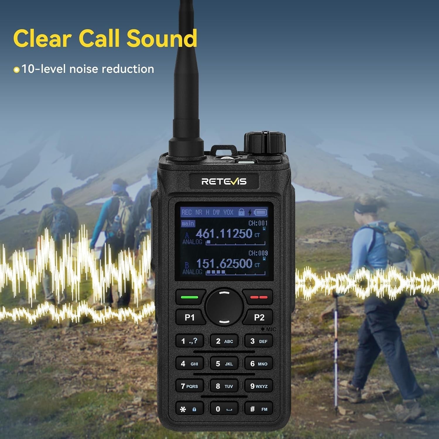 Dual Band Walkie Talkies 2 Pack Long Range 5W Type-C AI Noise Reduction