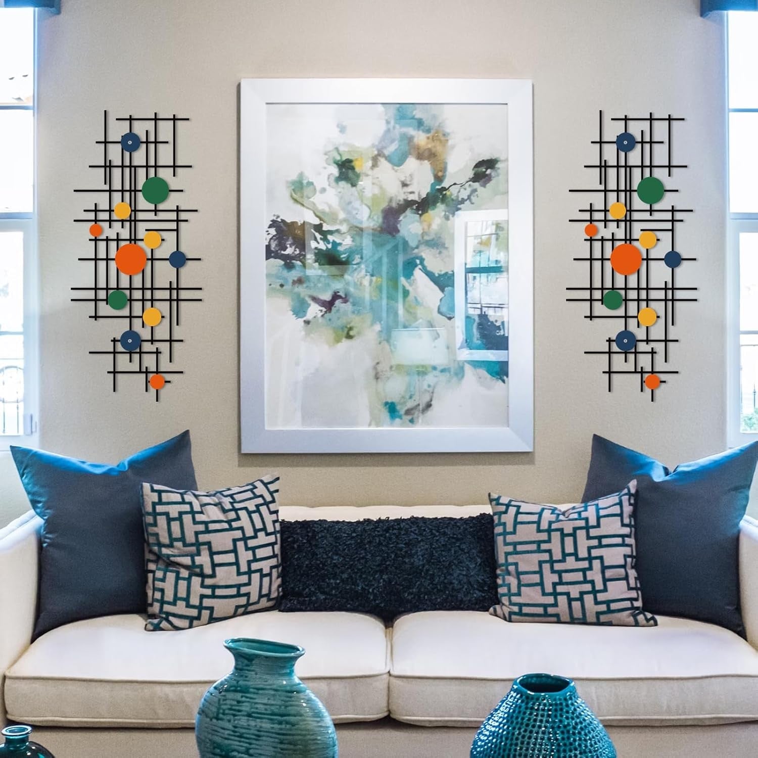 Set of 2 Geometric Metal Wall Art Modern 3D Abstract Decor