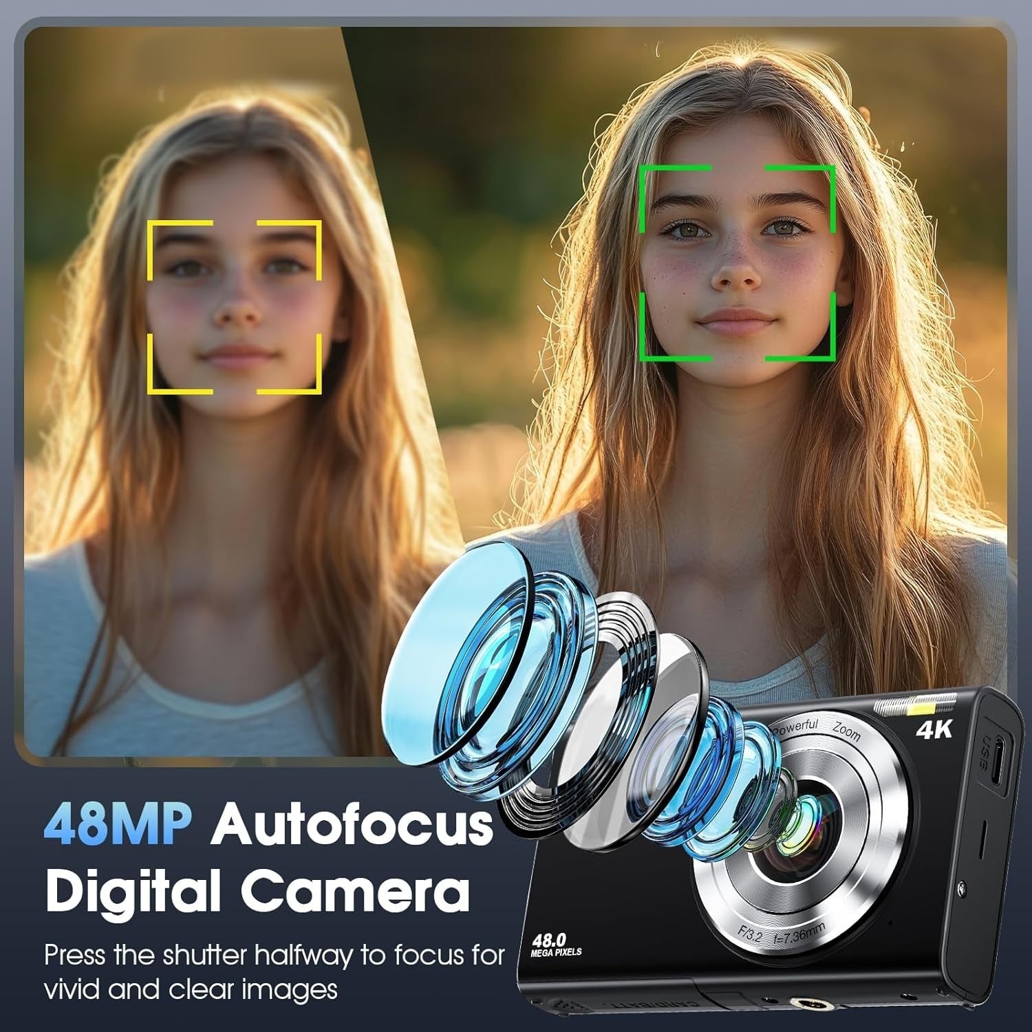 4K 48MP Vlogging Camera Zoom Compact Camera w 32GB & Batteries