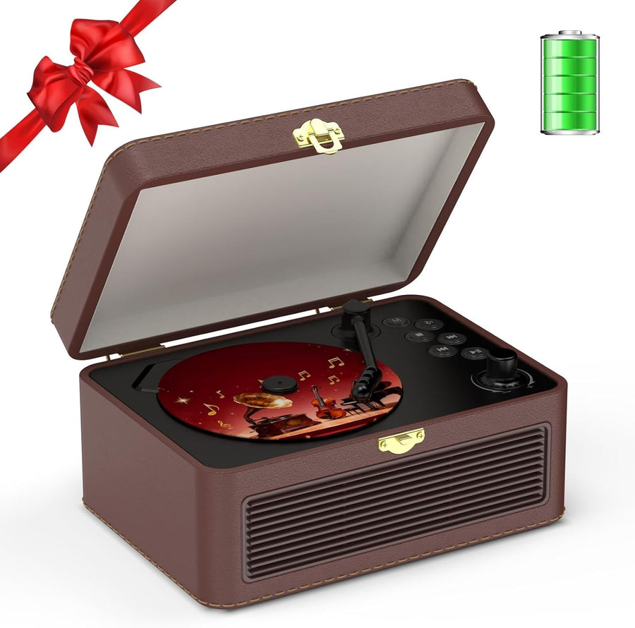 Retro Bluetooth CD Player FM Radio USB AUX HiFi Speakers Brown PU