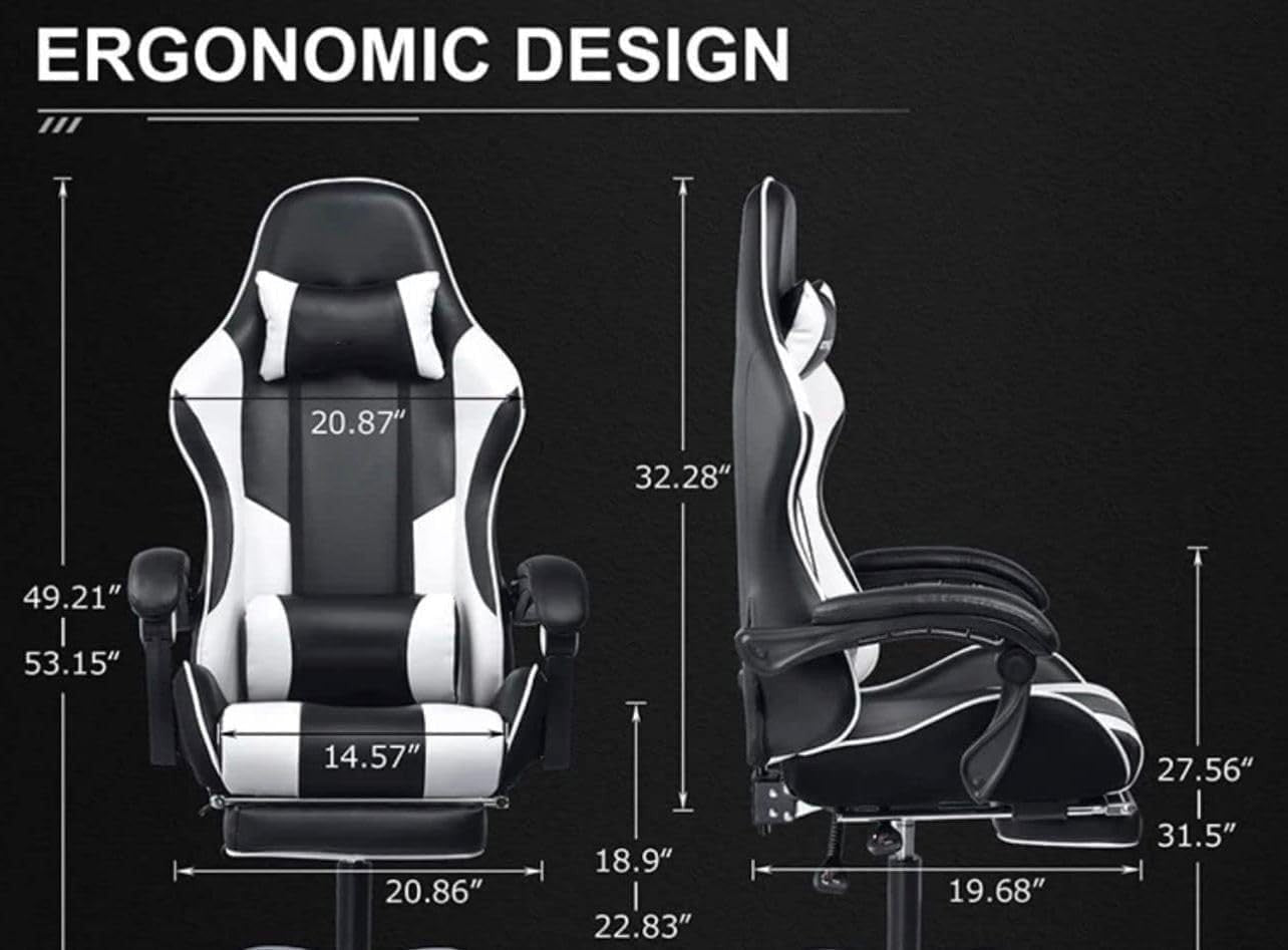 Gaming Chair Ergonomic Reclining Office Chair w/ Footrest Adjustable Height Blac