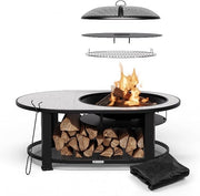3-in-1 Fire Pit BBQ Table Outdoor Terrazzo Design Heat Shield Spark Guard