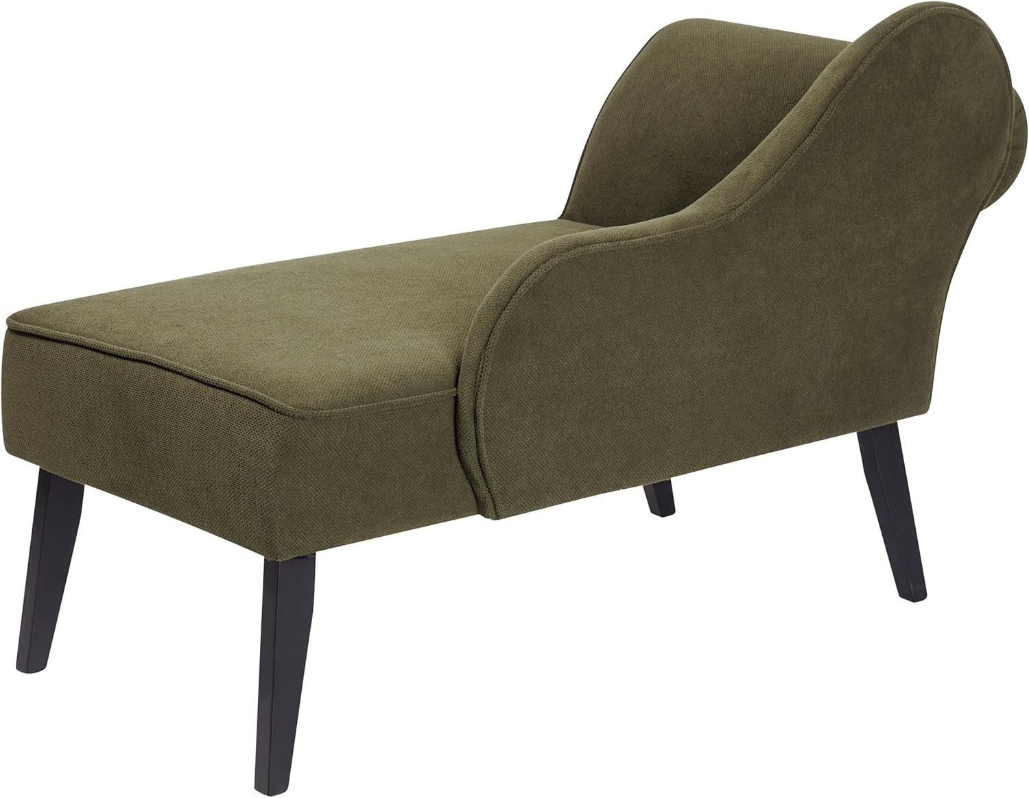 Olive Green Fabric Chaise Lounge | Left Hand, Retro Design, Black Legs, 118cm