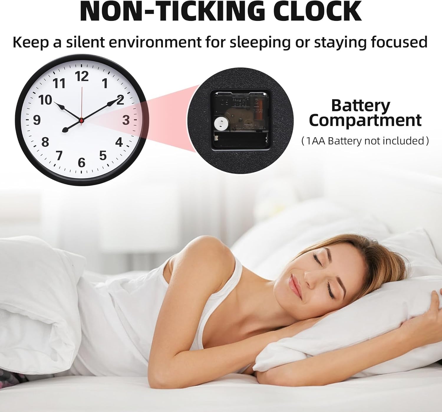 Large Silent Wall Clock 35cm Modern Black Metal Non-Ticking Quartz Home Decor