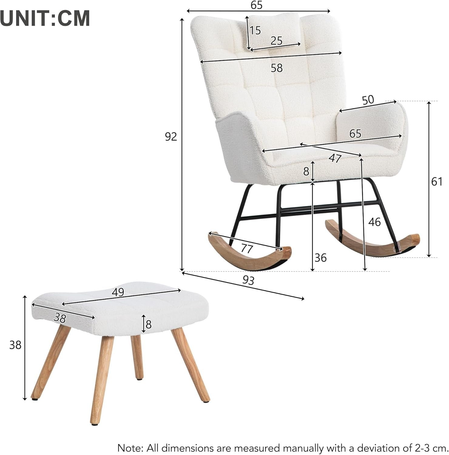 Tufted Rocking Chair with Footstool – High Back, Soft Linen, Solid Wood Legs
