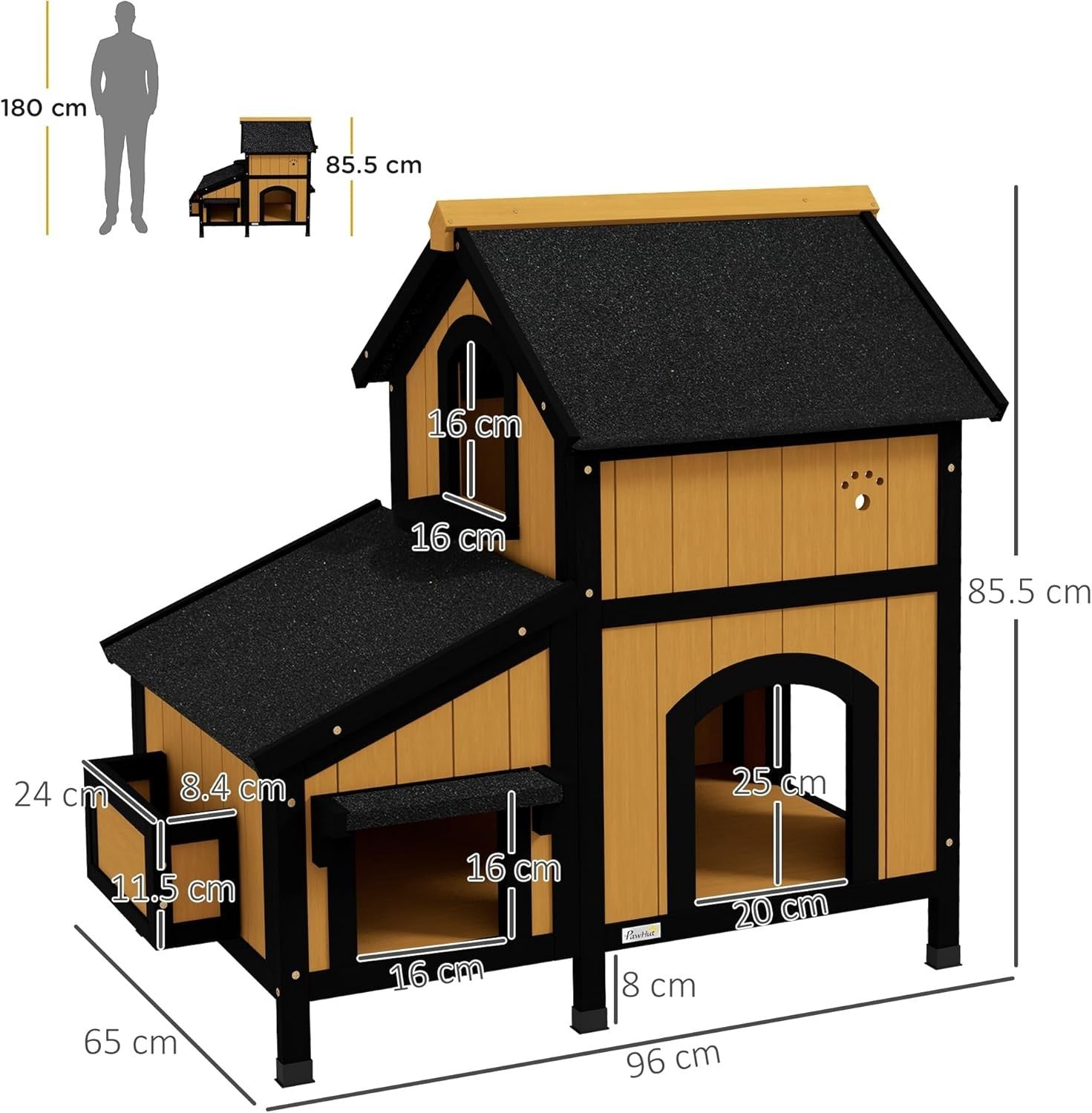 Outdoor Wooden Cat House with Flower Pot, Water-Resistant Roof & Multiple Entran